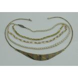 A late 20th Century 14 carat tri-coloured gold necklace of textured fan form,