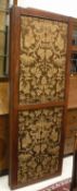 A late Victorian mahogany framed three fold screen with fabric panels,