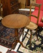 A Victorian walnut framed cane seated deportment chair and a snap top tripod table