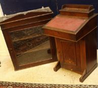 An Edwardian walnut and inlaid Davenport desk of small proportions and a glass fronted display