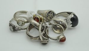 A collection of ten various silver rings, hallmarked or stamped "925" variously,