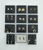 Twelve pairs of 9 carat gold stone and pearl set earrings