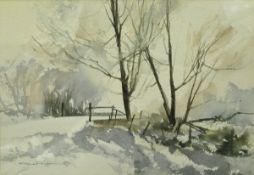 ANDY LE POIDEVIN "Snow, Lydiard Tregoze", watercolour landscape, signed and dated '88 lower left,