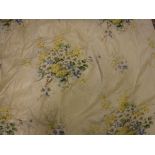 A pair of glazed cotton yellow ground Jean Munro Spring Flowers pattern curtains,