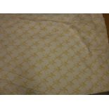 A pair of woven linen type oatmeal ground curtains, interlined,