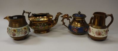 A large collection of Victorian copper lustre ware to include jugs, goblets, bowls,