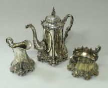 A late 19th Century Swedish silver plated three piece coffee set, stamped "K Andersen" and No'd.