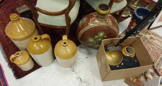 A large painted middle eastern moon flask, a painted floor vase,