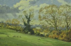 VICTOR COVERELY PRICE (1901-1988) "duntisbourne Abbots" a landscape with sheep and horses in field