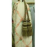 A set of four metal wrapped tassel tie backs together with a pair of curtains, further tie backs,