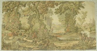 A modern machine made tapestry set on board depicting classical landscape together with a length of