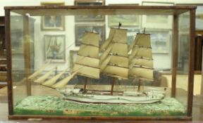 A nautical diorama of a three masted vessel in full sail "Bettie" in four signed glazed display