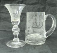 A George VI and Queen Elizabeth coronation glass mug inscribed "May 12th 1937 GRE" within a crowned