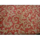 Two pairs of cotton type cream and coral foliate decorated curtains, interlined,