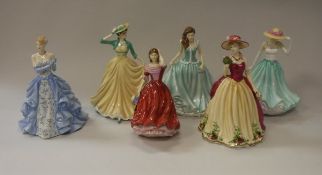 Six various figurines comprising Paragon "Spring", Coalport "Season of Love - Dawn Song",