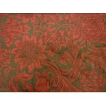 Two pairs of cotton type red and green coloured Sanderson's William Morris Acanthus print curtains,