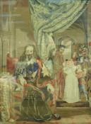 A needlework study of Charles I with bead embellishments house in gilt frame