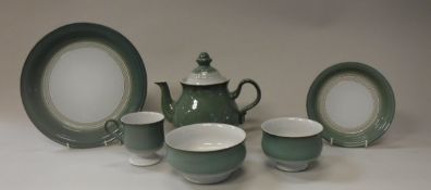 A Denby "Venice Green" part dinner service to include teapot, bowls, plates, tureens,