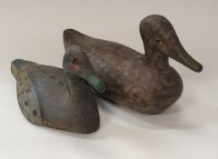 Two vintage painted wooden decoy ducks,