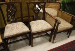 Two 18th Century provincial mahogany Chippendale style dining chairs and an early 20th Century