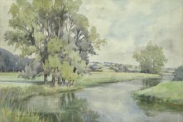 MARY MORTON "River Landscape", watercolour, signed lower left, together with "April Showers",
