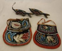 A collection of beadwork items comprising two Turkish prisoner of war lizards dated and two Native