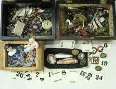 A box containing a wooden box of vintage hair clips,