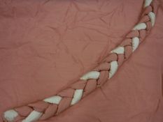 Two pairs of faux silk pale pink moire style curtains, interlined,