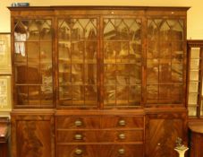 An 19th Century mahogany breakfront bookcase cabinet,