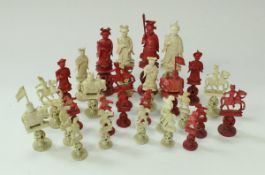 A 19th Century Cantonese stained ivory part chess set,
