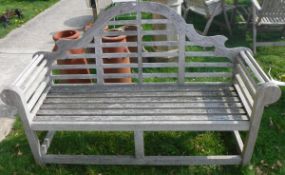 A Lutyens style teak bench CONDITION REPORTS Surface scratches and some scuffs to
