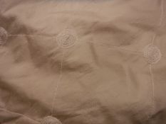 A pair of silk pale pink self coloured embroidered curtains, interlined,