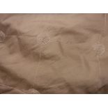 A pair of silk pale pink self coloured embroidered curtains, interlined,