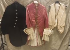 Three sets of 19th Century court costume, one with pink stain body,