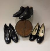 A box of vintage ladies shoes to in Kurk Geiger and Bally together with pair of men brogues a