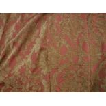 Two single chenille gold and terracotta foliate decorated curtains,