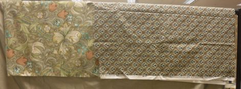 A box containing assorted furnishing fabric remnants, to include William Morris etc,