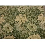 Two pairs of linen Sanderson's William Morris Chrysanthemum pattern curtains in green, lined,