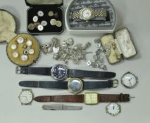 A collection of watches and studs to include a 9 carat gold and enamelled pair,