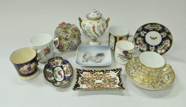 A collection of 19th Century and later English and Continental china wares to include a Dr Wall