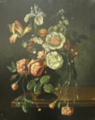 ENGLISH SCHOOL "Floral Still Life", oil on canvas in the Dutch manner, framed,