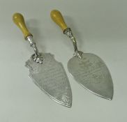 A Victorian silver presentation trowel inscribed “Presented to Mr.