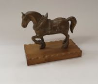 A 20th Century cast bronze figure of a heavy working shire horse,