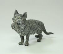 A cold painted bronze figure of a cat with mouse in its mouth and a further cold painted bronze of