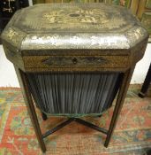A 19th Century Cantonese black lacquered and chinoiserie decorated sewing table,