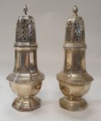 A late 20th Century silver sugar caster of octagonal lantern form,