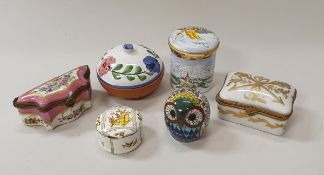 A collection of Halcyon Days Christmas pill boxes from the 1990s together with other Halcyon Days