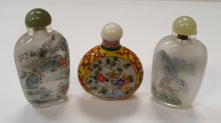Two Chinese reverse painted scent bottles one signed,