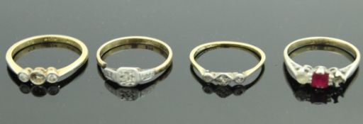 Four gold rings, three 9 carat weighing 4.2 g the other 18 carat weighing 2.