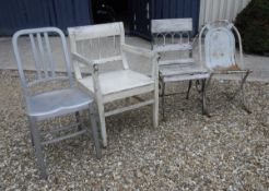 Four pairs of retro/vintage painted metal and painted wooden chairs